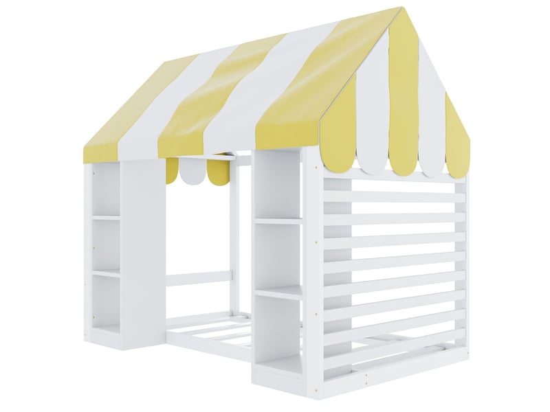  Lit enfant 90 x 200 cm style maison de campagne lit à baldaquin rangement ouvert à l’avant cadre en bois blanc  - Conforama A