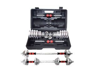 Set de musculation 2-en-1 avec haltères et barre réglable – 30 kg