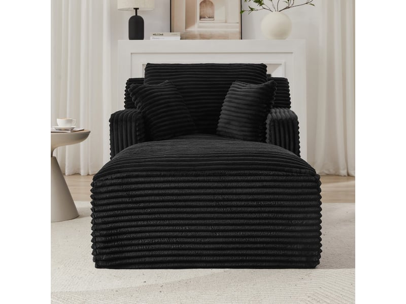  Chaise longue de relaxation moderne - 100x166x82cm - fauteuil de salon en velours côté design sans montage - noir  - Conforama C