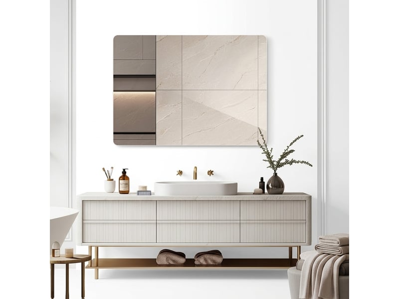 Miroir mural sans cadre 60x80 cm – miroir de salle de bain hd sans cuivre avec bords arrondis r50 – film anti-éclatement, fixation horizontale ou verticale – pour coiffeuse, chambre, entrée - Conforama A