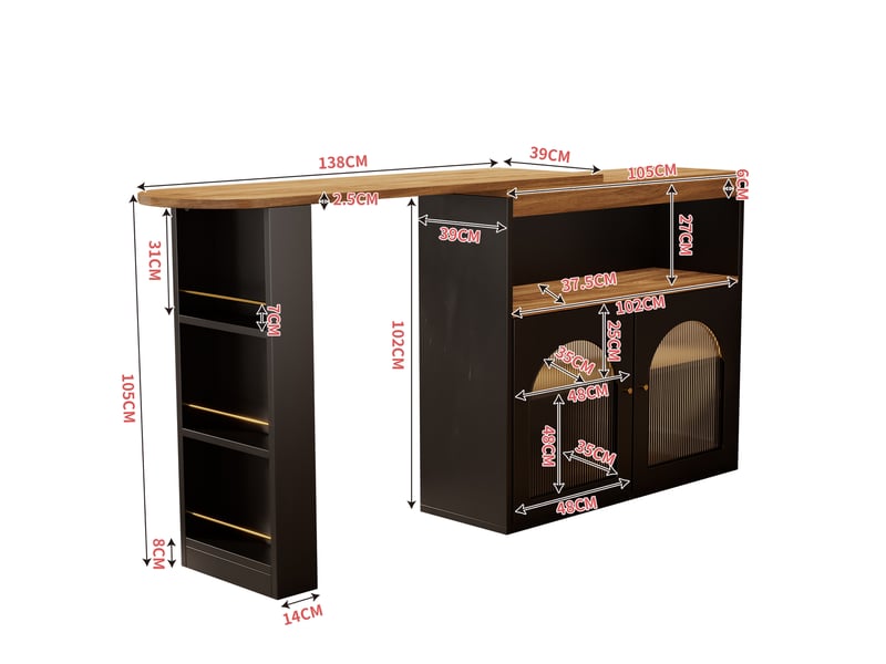  Ilot cuisine, buffet de cuisine avec rangements intégrés, plateau extensible, pivotant à 360°, dimensions 138 à 193 x 39 x 105 cm, mdf, noir  - Conforama C