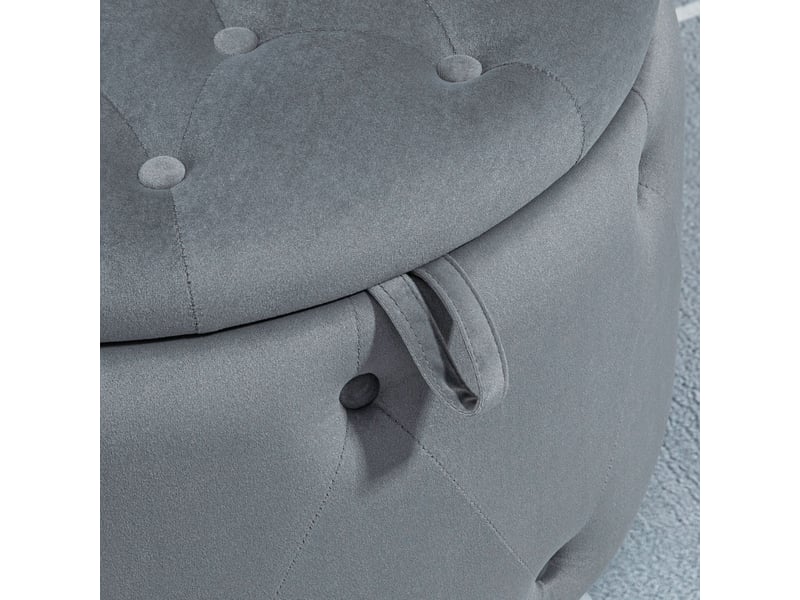  Pouf de rangement rond ø60 x 40 cm gris en polyester aspect velours, couvercle et assise rembourrée  - Conforama E