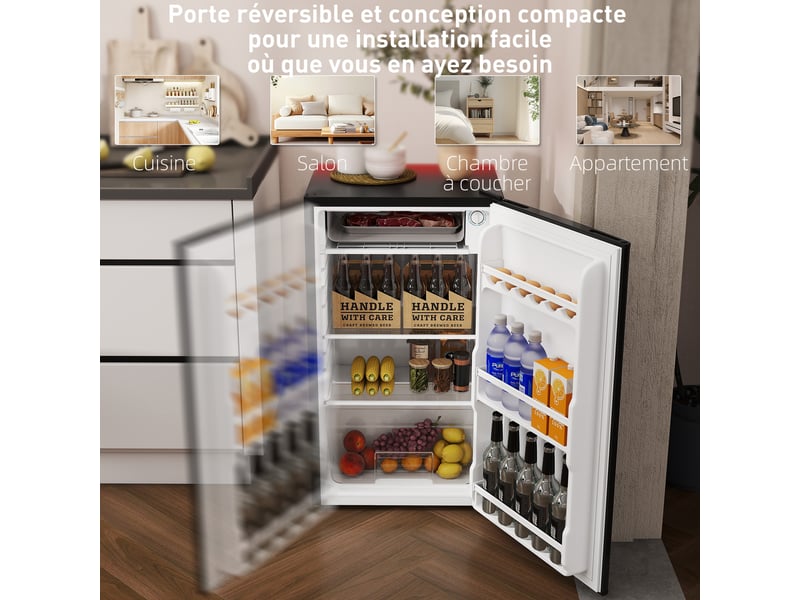  Réfrigérateur congélateur petit réfrigérateur 91 l étagères modulables design sous-comptoir noir 47,5 x 44,2 x 84 cm  - Conforama W