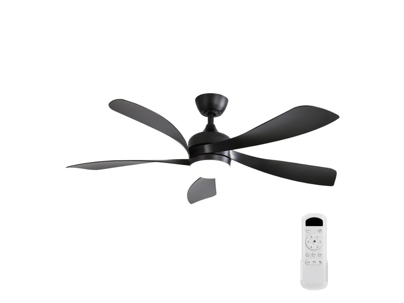 Ventilateur de plafond led 18 w 132 cm noir, moteur dc silencieux réversible, 6 vitesses, 3 couleurs, variateur, télécommande, minuterie 1 4 8 h - Conforama A