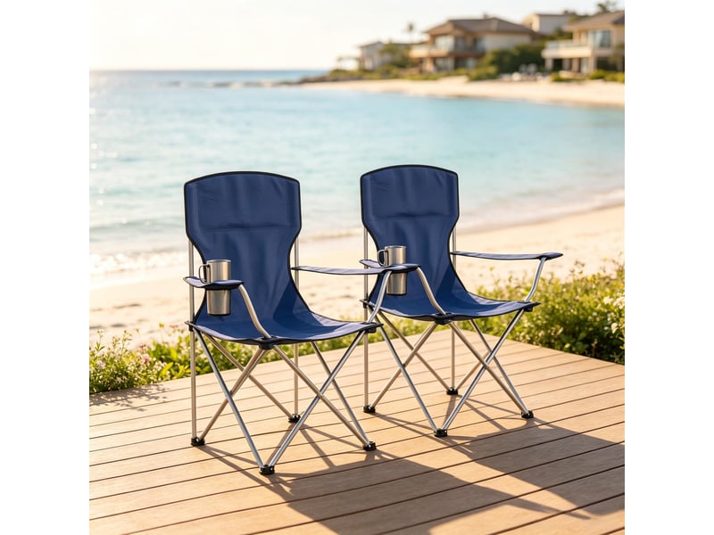  Lot de 2 chaises de camping pliantes,88x57x97 cm,avec porte-gobelet,oxford,bleu foncé  - Conforama B