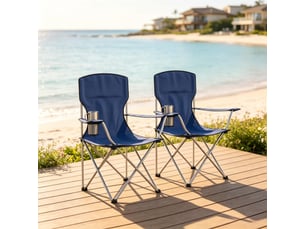 Lot de 2 chaises de camping pliantes,88x57x97 cm,avec porte-gobelet,oxford,bleu foncé