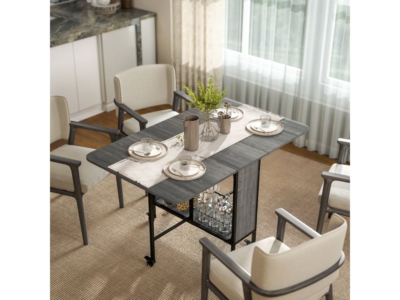  Table de salle à manger pliante pour 6 personnes avec étagère, en bois et métal, 130 x 80 x 74 cm, grise  - Conforama C