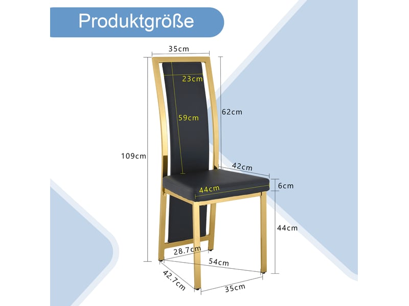  Lot de 2 chaises de salle à manger 109 cm, chaise cuisine, dossier incurvé, assise confort, moderne, métal doré, pu noir  - Conforama C