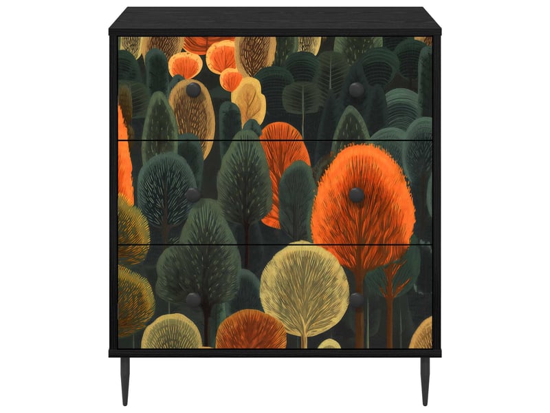  Commode chambre, meuble de rangement zaandam imprimé forêt 66 x 36,5 x 76 cm chêne noir  - Conforama D