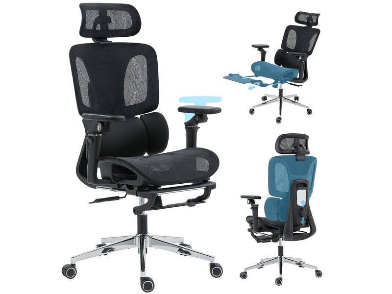  Fauteuil de bureau avec repose-pieds et accoudoirs 6d noir 71 x 67 x 133 cm  - Conforama A