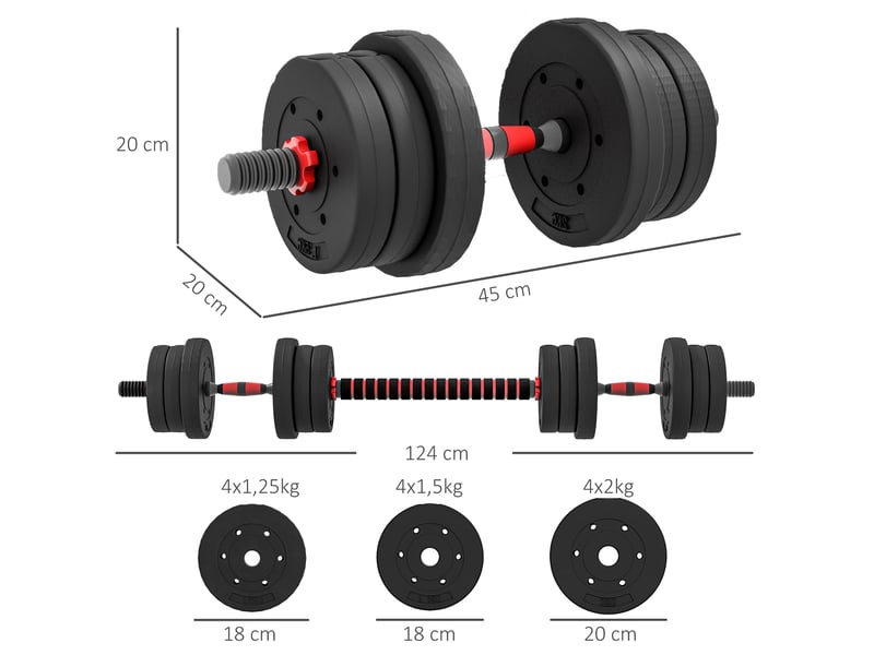  Ensemble d'haltères 2 en 1 : barre courte réglable de 20 kg et haltères professionnelles pour l'entraînement de force (noir).  - Conforama E