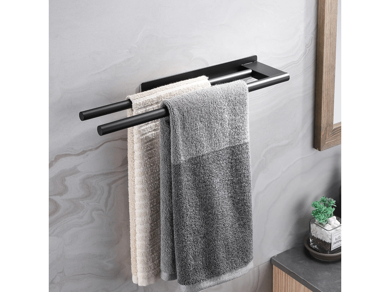  Double rod serviette support, acier inoxydable double arm self-adhésive wall mounted serviette support, suitable pour salle de bain kitchen, noir XLH-QYH-001538QYH - Conforama D