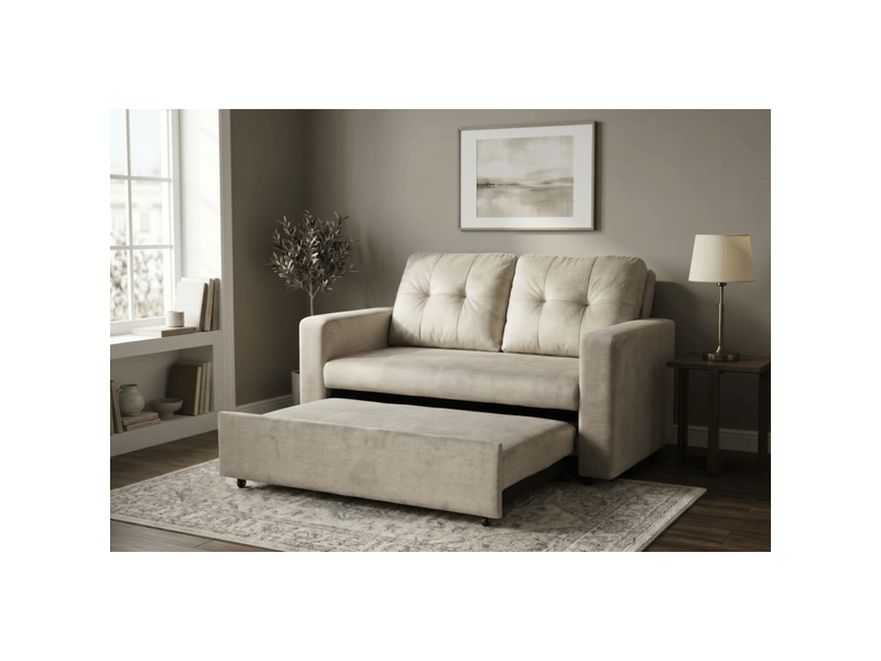  Canapé presto convertible 2 places en velours – beige champagne – 142 x 82 x 86 cm  - Conforama D