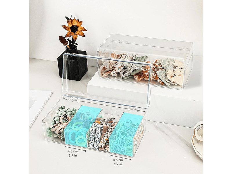  Organisateur d'accessoires cheveux pour filles, boîte transparente à compartiments, scrunchies et noeuds empilable pour salle de bain  - Conforama B
