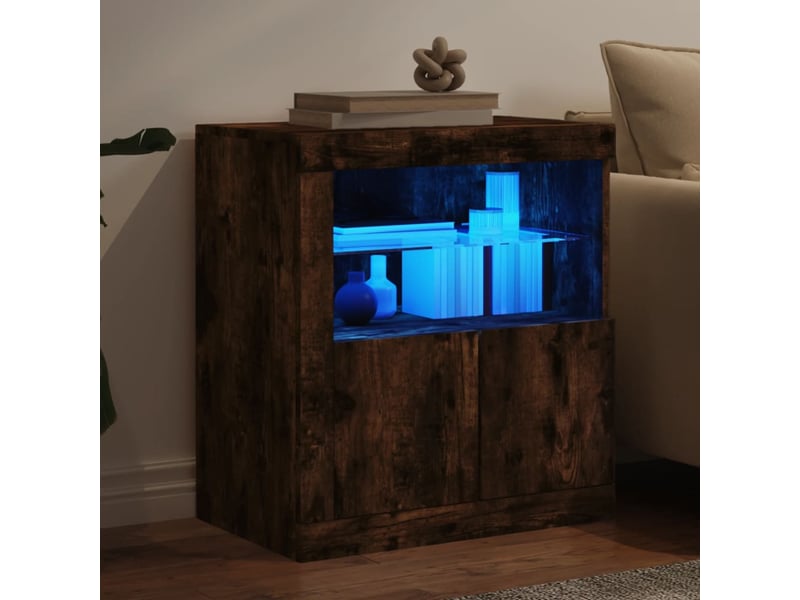  Buffet salon, buffet de rangement avec lumières led chêne fumé 60,5x37x67 cm  - Conforama D