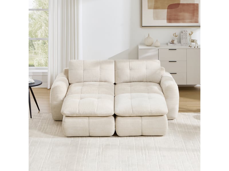 Canapé panoramique modulable 2 places en chenille beige – 194 x 160 x 68 cm Fay Lum - Conforama B