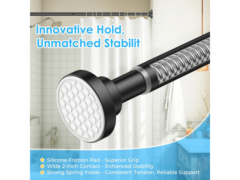  Barre de douche télescopique 110-190 cm, sans perçage, idéale pour salle de bain, fenêtre, armoire, noire  - Conforama C