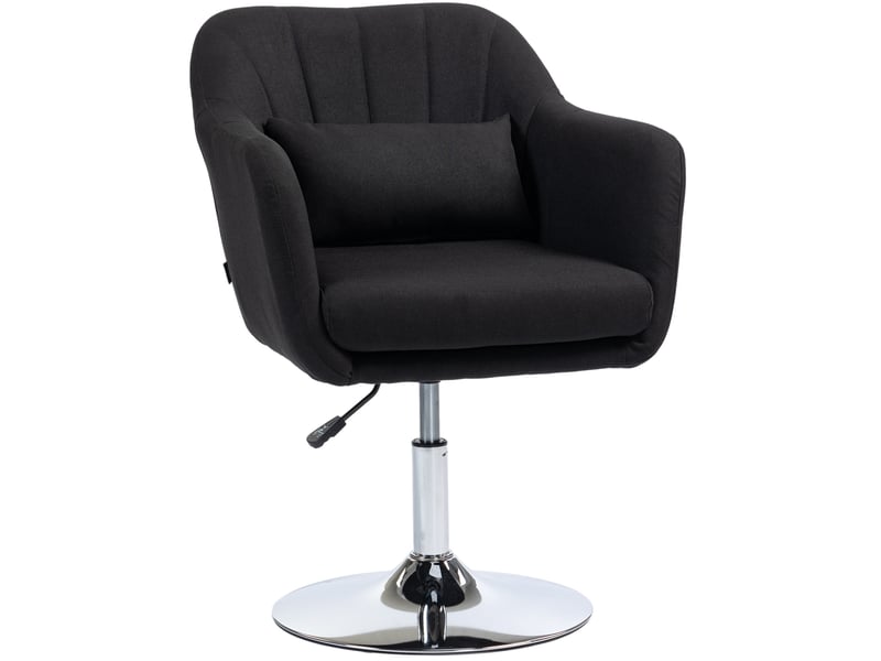 Fauteuil pivotant réglable noir en polyester, avec accoudoirs et coussin lombaire, idéal bureau et salon - Conforama D