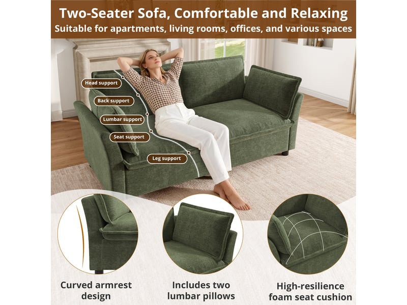  Canapé 2 places canapé nuage avec assise épaisse, 2 coussins d’accoudoir, montage facile, revêtement en chenille, vert OPULERANE TRADING LTD - Conforama D