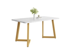Table à manger 117x68cm - plateau imitation marbre & pieds dorés - style moderne et luxe - pour salle à mangersalon - blanc et or