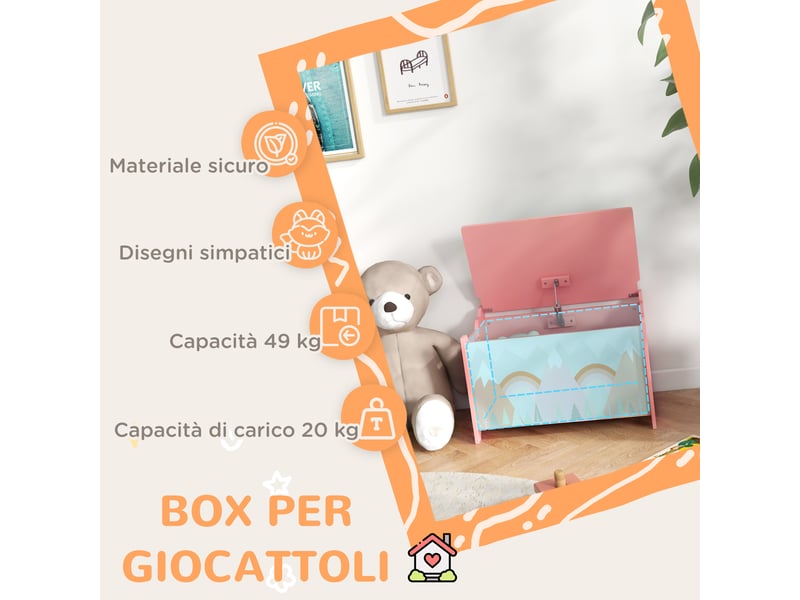  Coffre à jouets pour enfants avec couvercle et charnières de sécurité en mdf, 60 x 37 x 39 cm, rose  - Conforama E