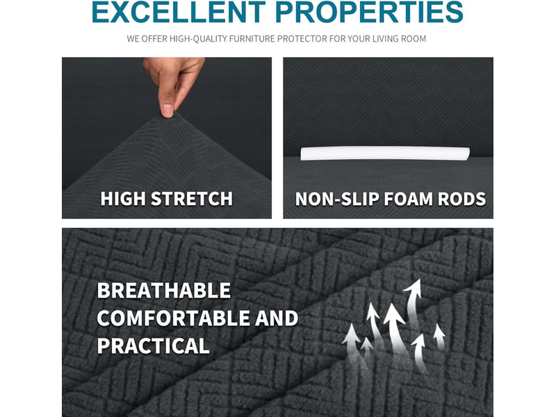  Housse de canapé 1 places extensible housse canapé avec accoudoirs gris foncé  - Conforama D