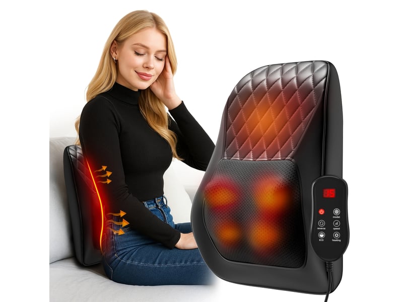  Coussin de massage 3d shiatsu chauffant sans fil rechargeable 38 x 13 x 33 cm – gris – usage maison, bureau et voiture  - Conforama A