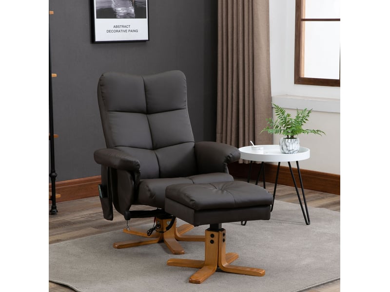 Fauteuil relax massant pivotant avec repose-pied, inclinable à 145° en simili cuir marron - Conforama B