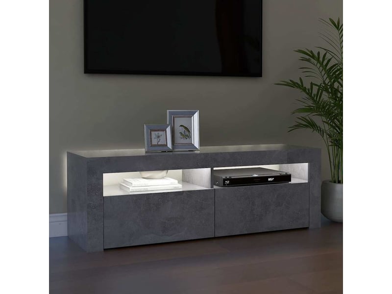  Meuble tv - banc tv - meuble de rangement avec lumières led gris béton 120x35x40 cm  - Conforama D