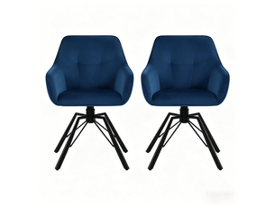 Lot de 2 chaises de salle à manger pivotantes à 360° en velours bleu et métal
