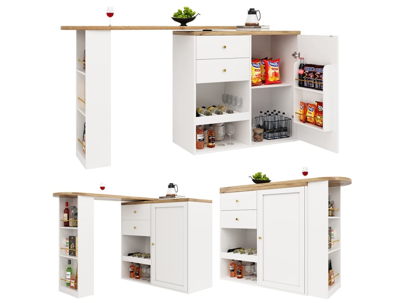  Bar blanc - 204cm table de bar blanc - Conforama E