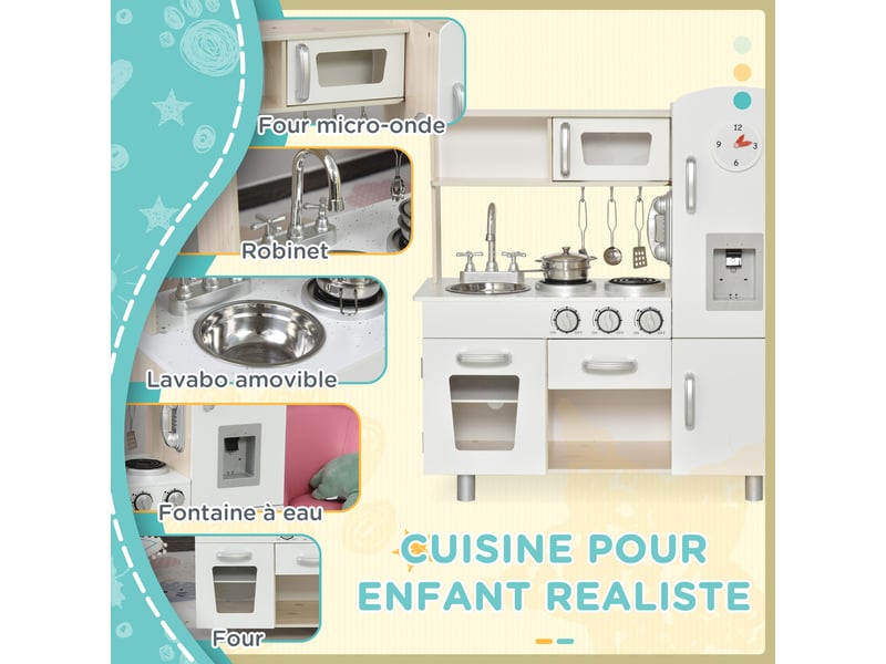  Cuisine bois jeu d'imitation - cuisine enfant - nombreux accessoires &amp; rangements inclus - mdf pin blanc chêne clair  - Conforama D
