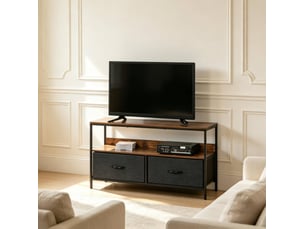 Meuble tv modenvie industriel 98 x 29 x 56 cm avec 2 tiroirs pliables marron rustique noir et gris