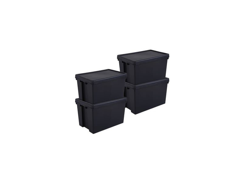 Lot 4 boîtes stockage en plastique noir 40 x 59,5 x 37 cm 62l 35471CL - Conforama A