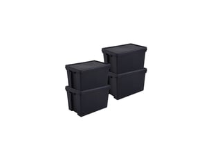 Lot 4 boîtes stockage en plastique noir 40 x 59,5 x 37 cm 62l