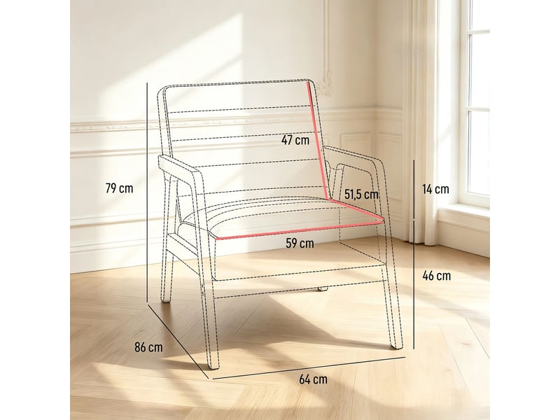 Fauteuil grande assise structure en bois massif revêtement pu et coussin d’assise épais - Conforama C