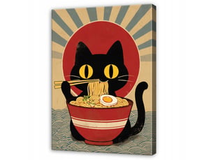Tableau décoration murale impression sur toile chat ramen rouge - 70x100 cm - tableau décoration murale chambre et salon