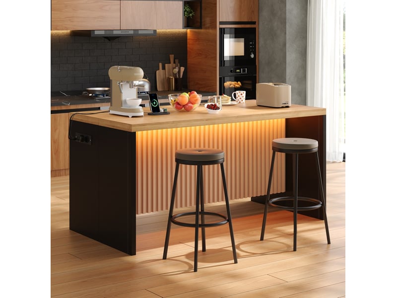 Table de bar 155x80x90 cm avec led et prises usb, décor bois et noir - Conforama D