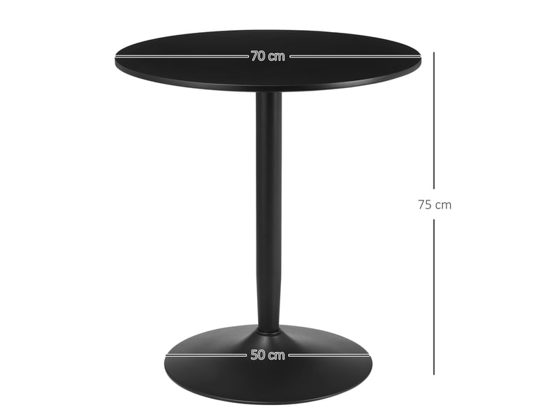 Table de salle à manger ronde 2 places gain de place - lpospi - pied en acier, mdf laqué noir ø70 × 75 cm - Conforama D