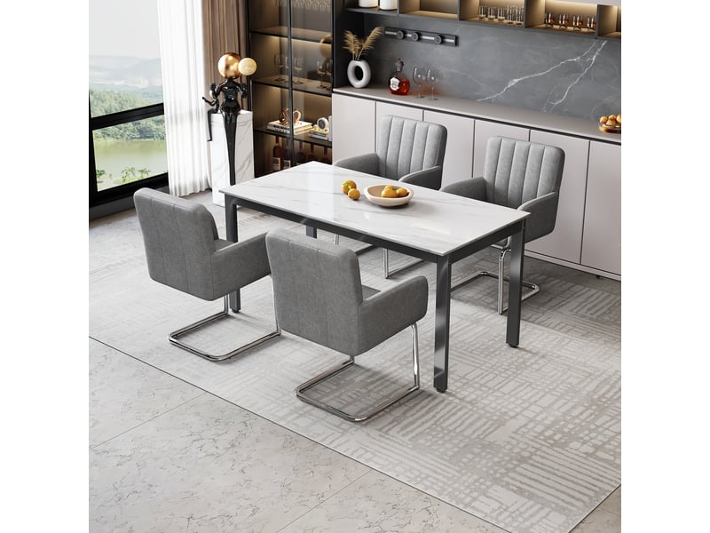  Chaises de salle à manger lot de 6 empilables  - dossier ergonomique en z, similicuir gris  - Conforama C