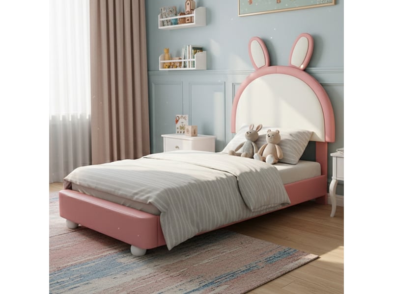  Lit simple enfant 90x200 cm, design lapin, ruban led, cadre stable et protection souple  - Conforama C