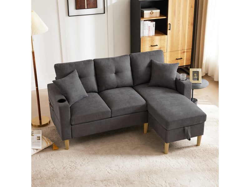  Canapé d'angle, canapé 3 places, design moderne, pour salon, appartement, bureau, mobilier pour espace de vie, porte-gobelets  - Conforama W