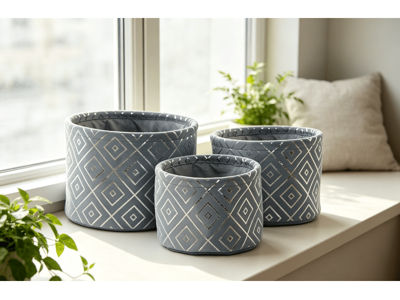  Ensemble de paniers dkd home decor gris à motifs géométriques 22x22 cm lot de 3 S3007360 - Conforama C