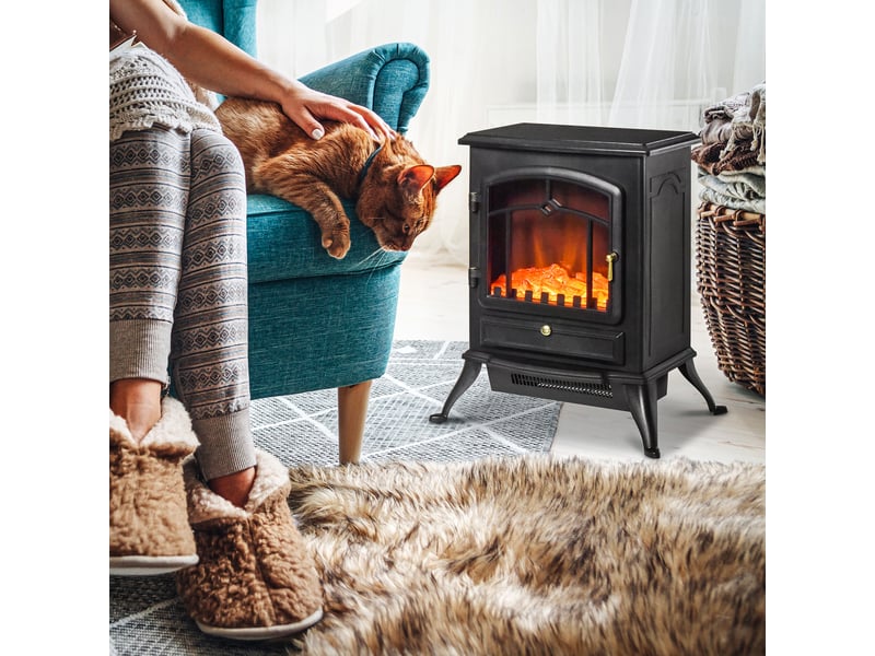  Cheminée électrique à effet de flamme poêle style rétro thermostat 10002000 w anti surchauffe noir  - Conforama C