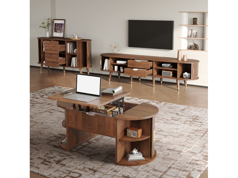  Ensemble de salon 3 pièces portes coulissantes mdf noyer  - Conforama C