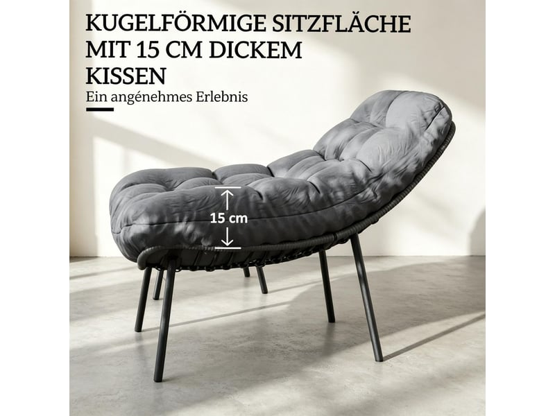  Salon de jardin ensemble de jardin en résine tressée 2 personnes coussins gris usage extérieur  - Conforama D