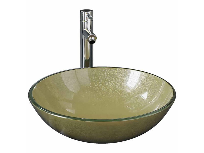 Lavabo de bain, vasque à poser avec robinet et drain à poussoir verre trempé cf65659 - Conforama A