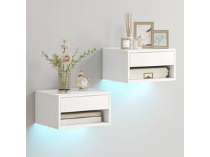 Ensemble de 2 tables de chevet suspendues avec éclairage led rgb, contrôle par application, tiroir, étagère ouverte, 37 x 32 x 21 cm, blanc