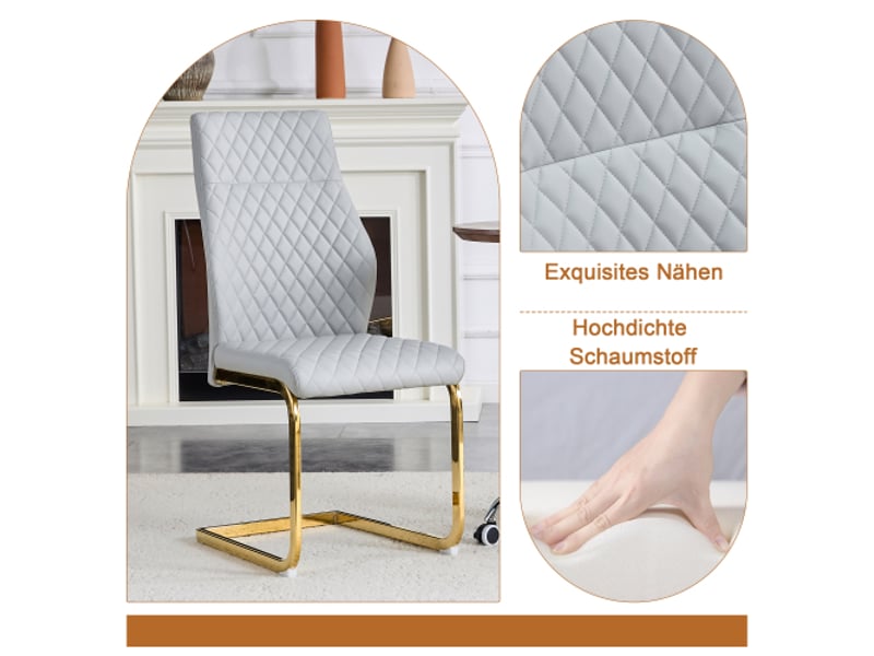  Table ronde en verre ø85 cm, pieds dorés - ensemble luxe: 1 table + 2 chaises modernes gris clair et doré  - Conforama D
