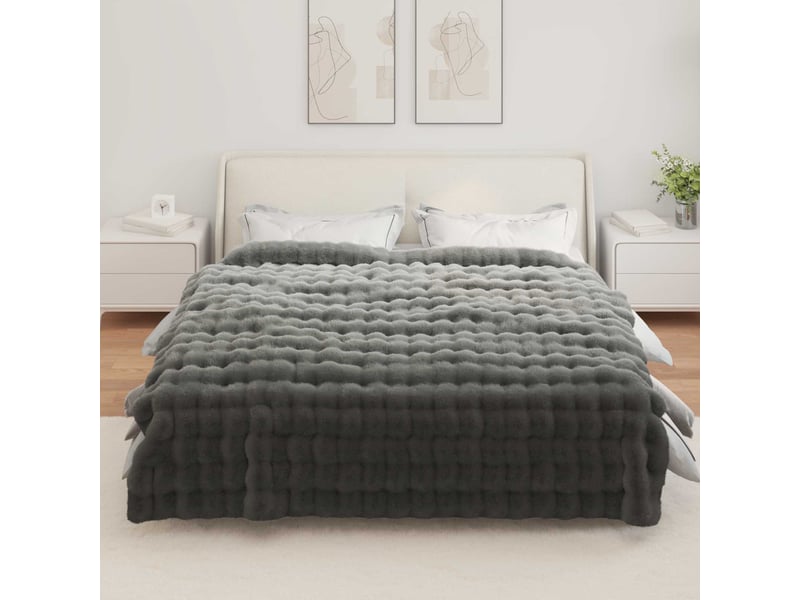 Couverture décorative, couverture antidérapante en fausse de lapin gris foncé shl58707  - Conforama D